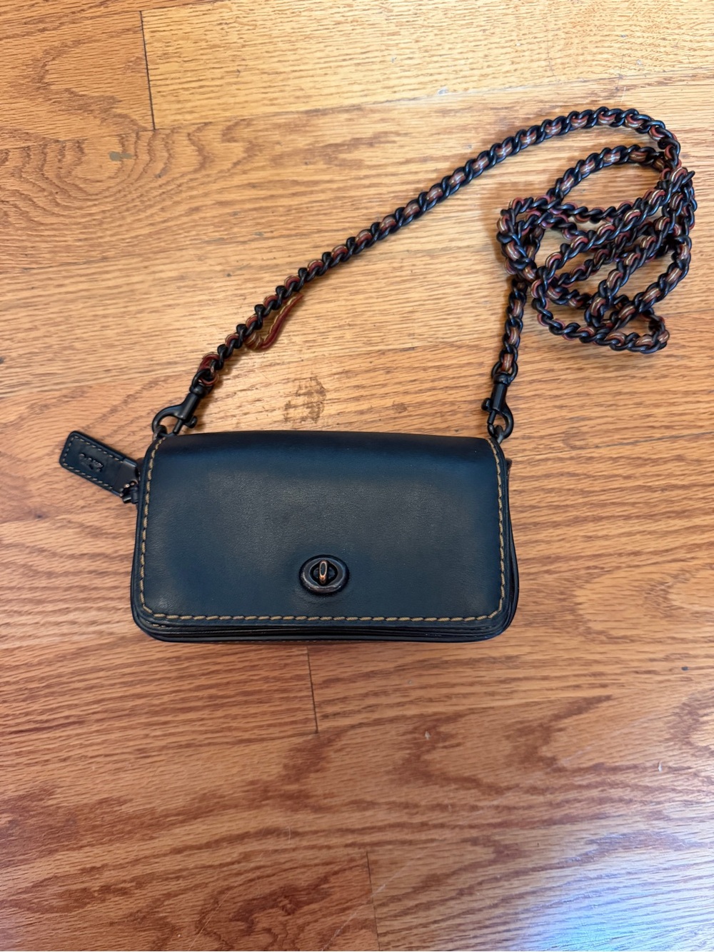 Coach Dinky Black Leather Crossbody with Braided Chain Strap